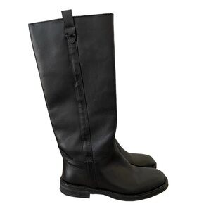 Boemos Black Leather Knee High Riding Boot Size 36 Minimalist Moto Equestrian